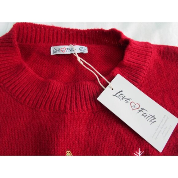Love In Faith Ugly Christmas Tree Sweater Womans 2XL Isaiah 9:6 NWT - Picture 3 of 12